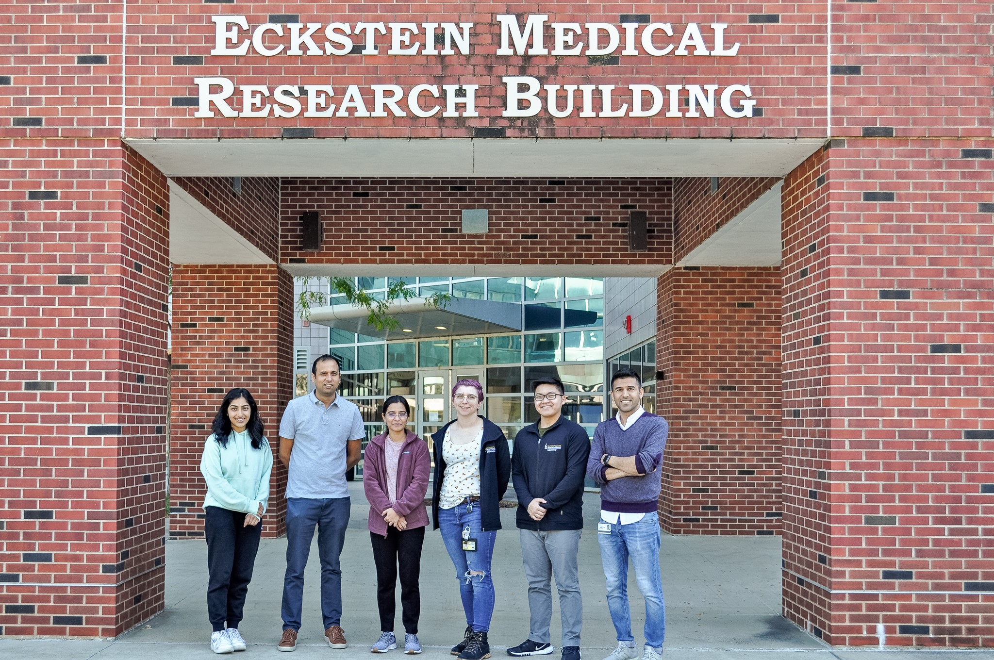 Members of Dr. Chaurasia's lab in front of Eckstein Medical Research Building.
